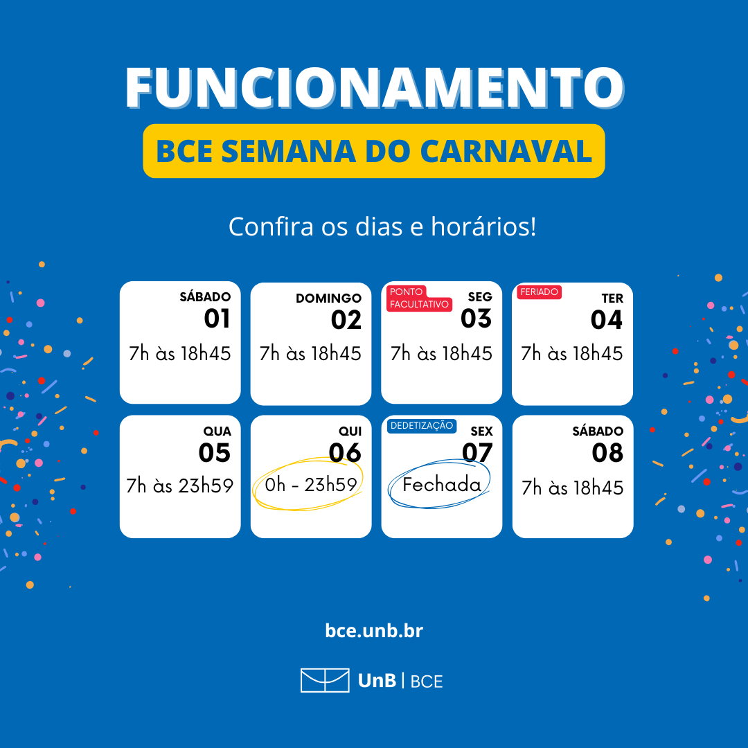 Funcionamento da BCE na semana do carnaval