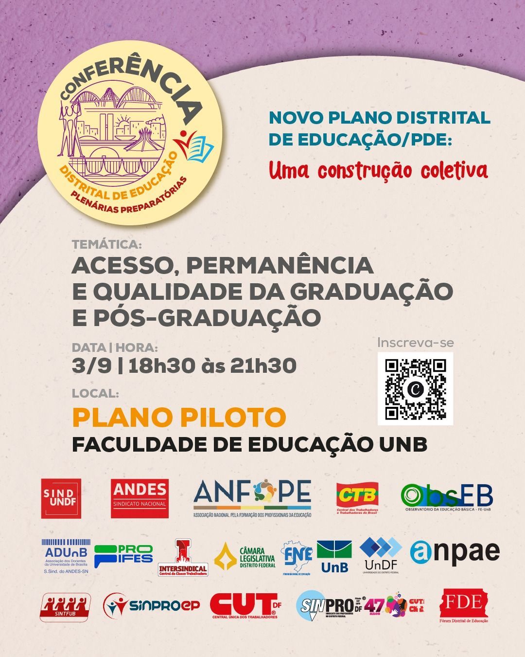 Plenária preparatória para a construção do novo Plano Distrital de Educação — PDE 2027–2036